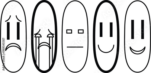 Five anthropomorphic paddleboards display a range of emotions from sadness to happiness
