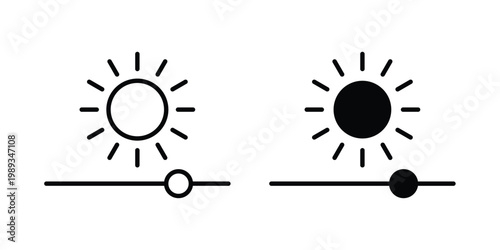 Brightness icon in stroke outline style with flat version