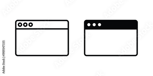 Browser window icon in stroke outline style with flat version
