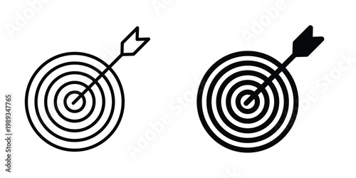 Bulls eye icon in stroke outline style with flat version