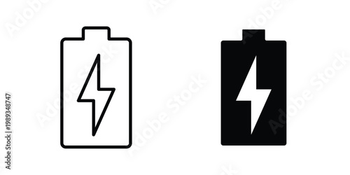 Charging battery icon in stroke outline style with flat version
