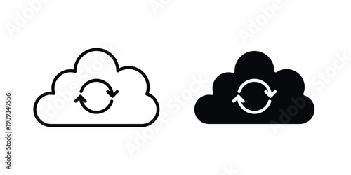 Cloud sync icon in stroke outline style with flat version