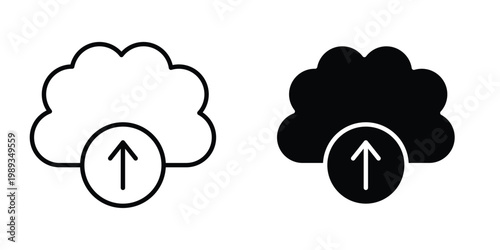 Cloud upload icon in stroke outline style with flat version