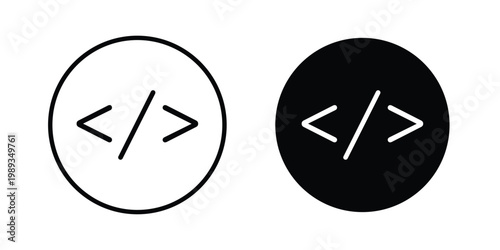 Code icon in stroke outline style with flat version