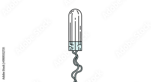 Clean illustration of a menstrual tampon with a blue band and string for health, hygiene, or feminine care educational content.