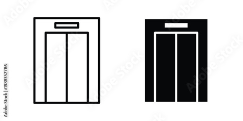 Elevator icon in stroke outline style with flat version