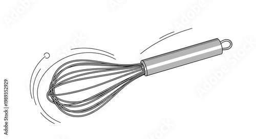 Kitchen whisk tool for cooking and baking shown with motion lines suggesting a stirring or whipping action.
