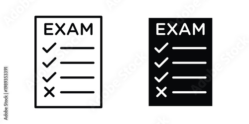 Exam icon in stroke outline style with flat version