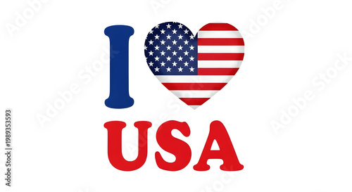 Blue I heart with American flag red U S A text on white background love