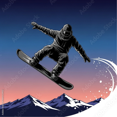 Snowboarder in Mid Air Performing Tricks.