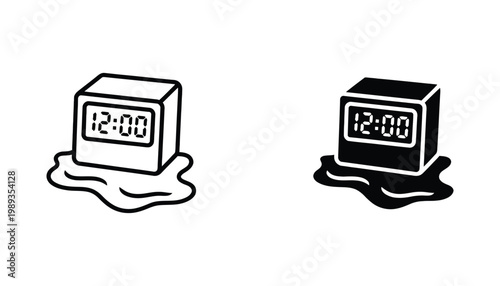Digital Alarm Clock Melting Outline Solid Time Management Deadline Concept Vector Graphic