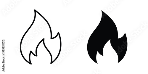 Fire icon in stroke outline style with flat version