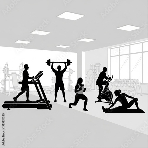 People Exercising in Modern Fitness Center.