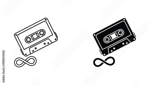Cassette tape infinity symbol audio music retro vector icon design
