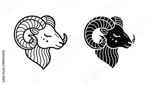 Aries Ram Head Icon Astrology Zodiac Symbol Vector Illustration
