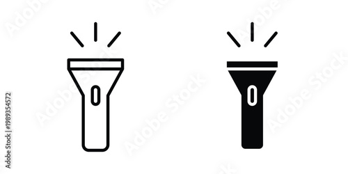 Flashlight icon in stroke outline style with flat version