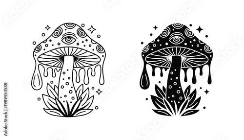 Mushroom Mystical Eye Dripping Vector Illustration Spiritual Graphic Design Element