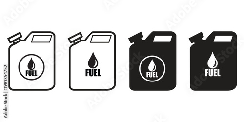 Tableau sur toile Fuel Can and Jerrycan Icon Set with Gasoline, Oil Storage and Industrial Liquid