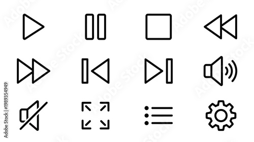 Black and white media control icons.
