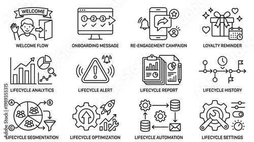 Business process management icons set.