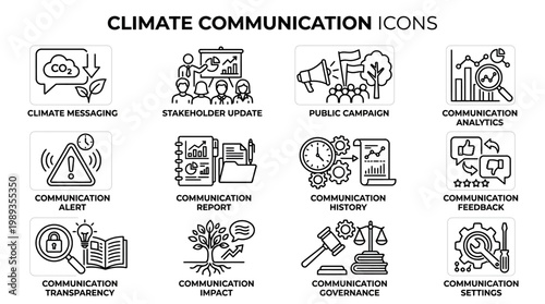 Climate Change Communication Icons Set.