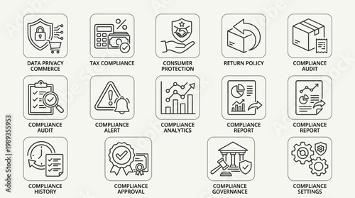 Compliance icons for business regulations.
