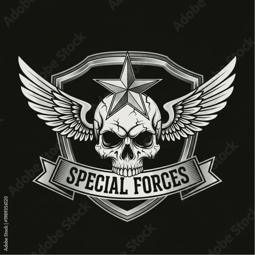 Special Forces Skull Emblem with Wings.