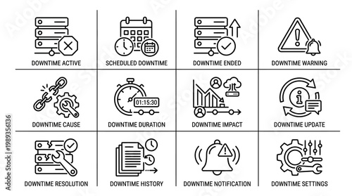 Downtime icons and symbols collection.