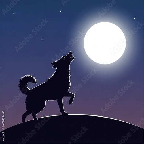 Wolf howling at the full moon.