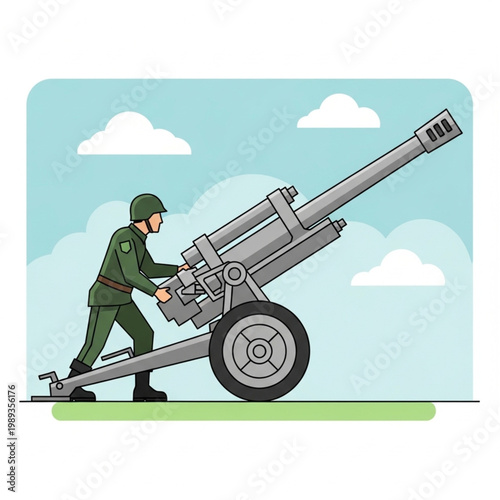 Soldier Operating Large Artillery Gun.