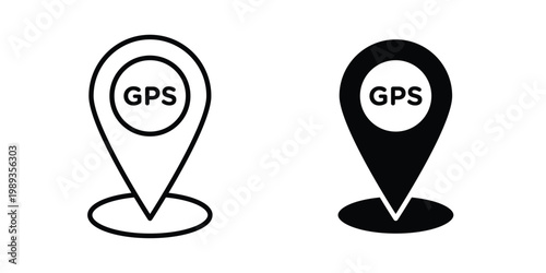 Gps icon in stroke outline style with flat version