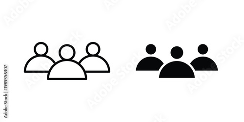 Group icon in stroke outline style with flat version