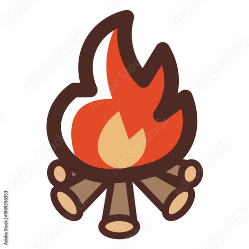 焚火のアイコン。キャンプ、炎、薪、アウトドア。ベクターイラスト