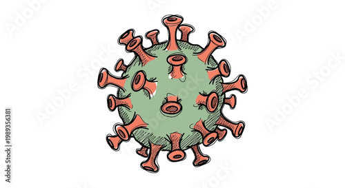Hand drawn artistic illustration of a viral cell particle.