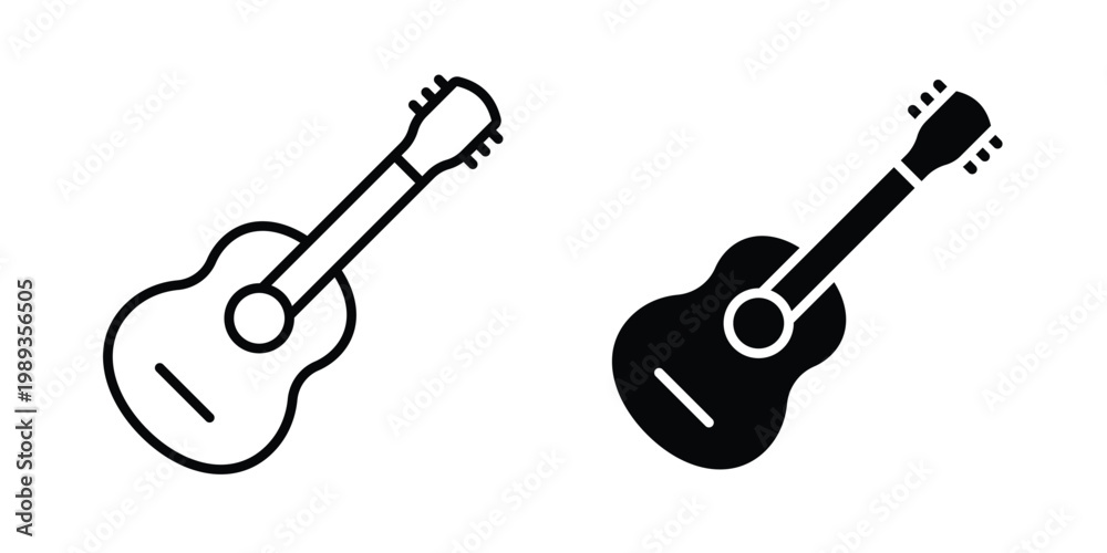 Fototapeta premium Guitar icon in stroke outline style with flat version