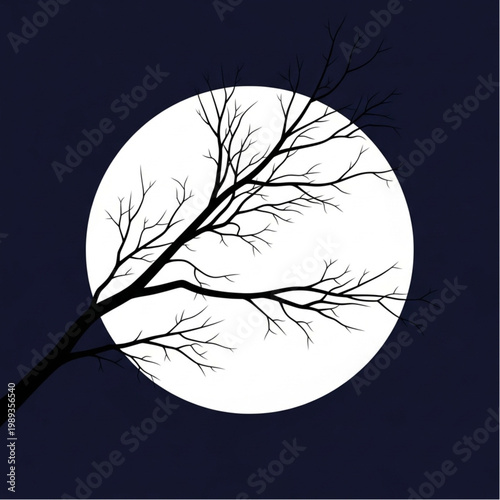 Tree Branches Silhouetted Against Full Moon.