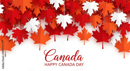 Red Orange White Paper Maple Leaves Hanging Festive Canada Day Celebration happy