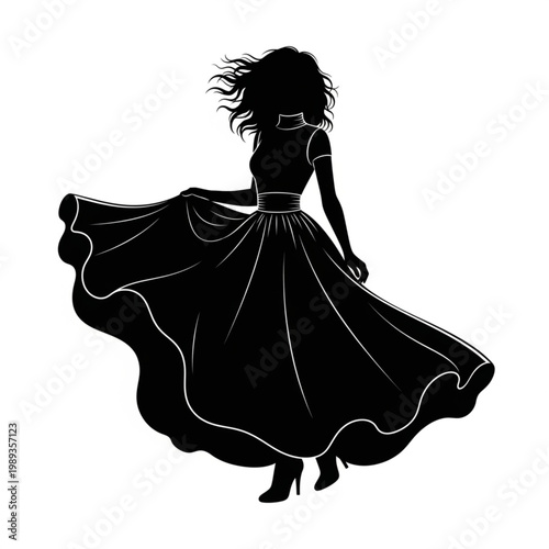 Woman Dancing in Flowing Long Dress.