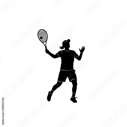 Woman Playing Tennis with Racket Silhouette.