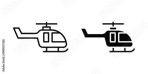 Helicopter icon in stroke outline style with flat version