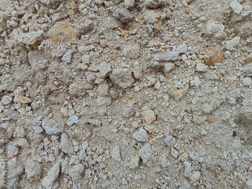 Canvas Print Close-up texture of dry arid limestone soil with rocks and sand.