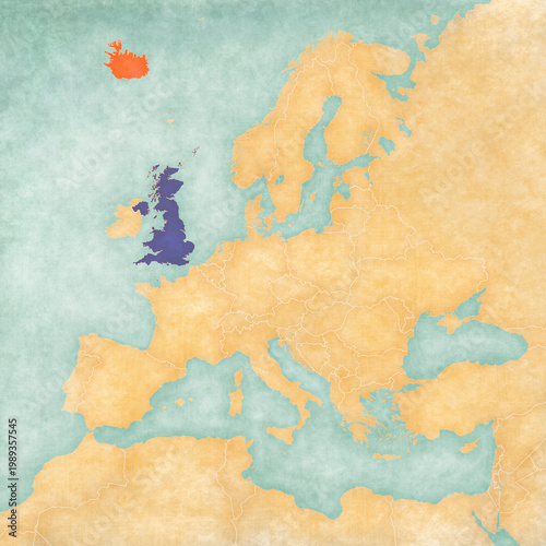 Map of Europe - United Kingdom and Iceland