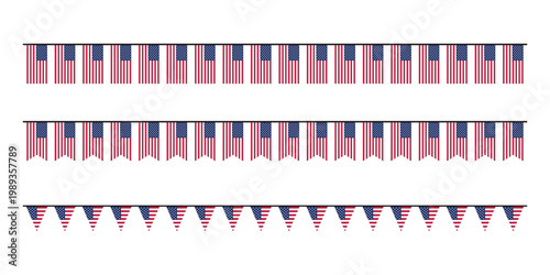 Seamless USA Flag Party Bunting Border for 4th of July Independence Day – Flat Design Illustration