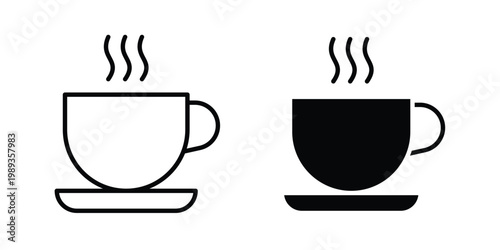hot coffee icon in stroke outline style with flat version