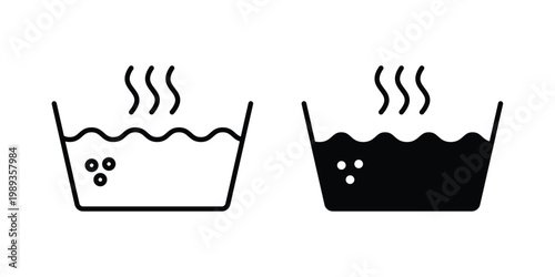 Hot Water icon in stroke outline style with flat version