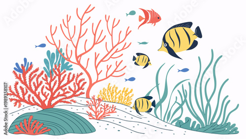 Coral reef with tropical fish underwater illustrating marine biodiversity ocean life and environmental awareness. World reef awareness day
