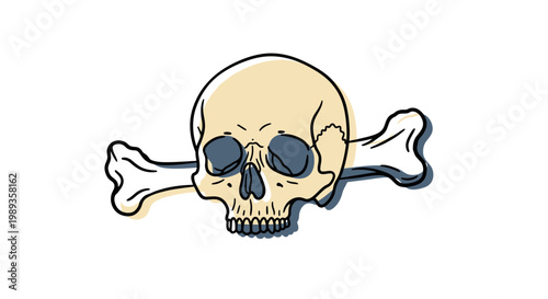 Cartoon skull and crossbones illustration with bold outlines.