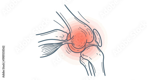 Anatomical sketch showing painful inflammation in the human knee joint.