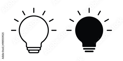Light bulb icon in stroke outline style with flat version