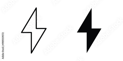 Foto Lightning bolt icon in stroke outline style with flat version